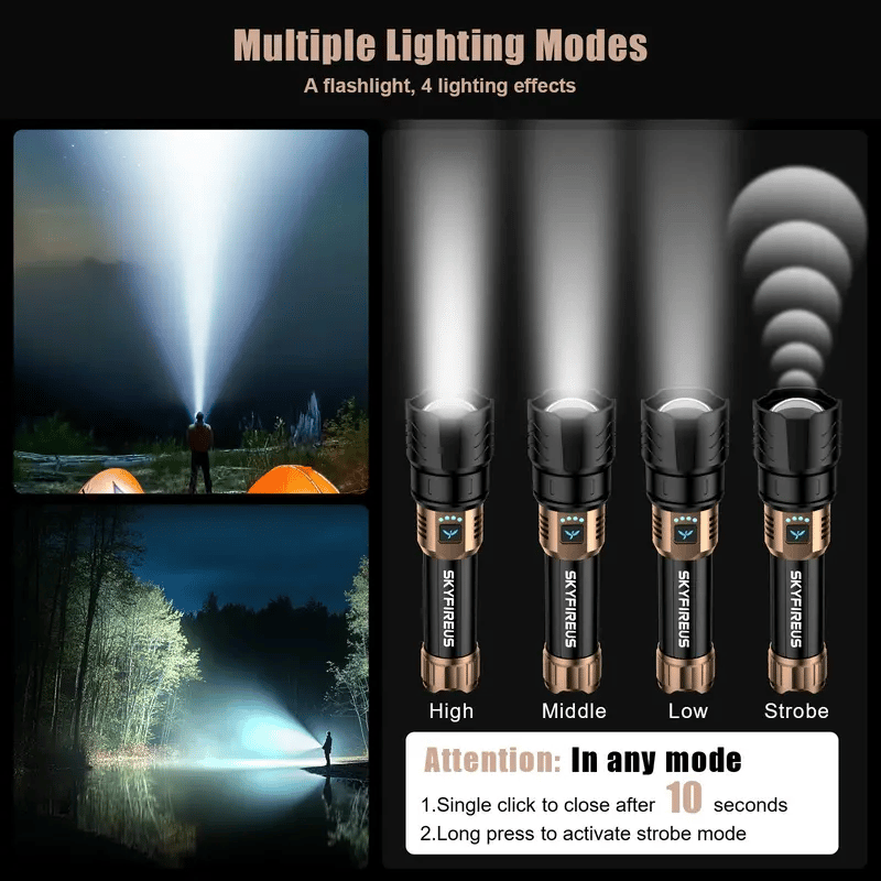 SKYFIRE 1097 ficklampa starkt ljus ultraljust utomhuscamping hemma lång räckvidd bärbar ultralång uthållighetsbelysning