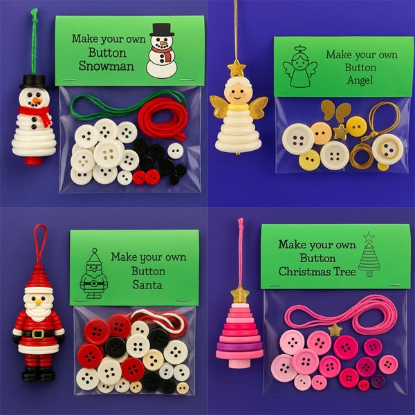 ☃️ DIY-kit för snögubbe-knappdekoration ☃️